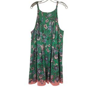 Vince Camuto Green Floral A-Line Swing Dress Womens L-XL Sleeveless Zip Back